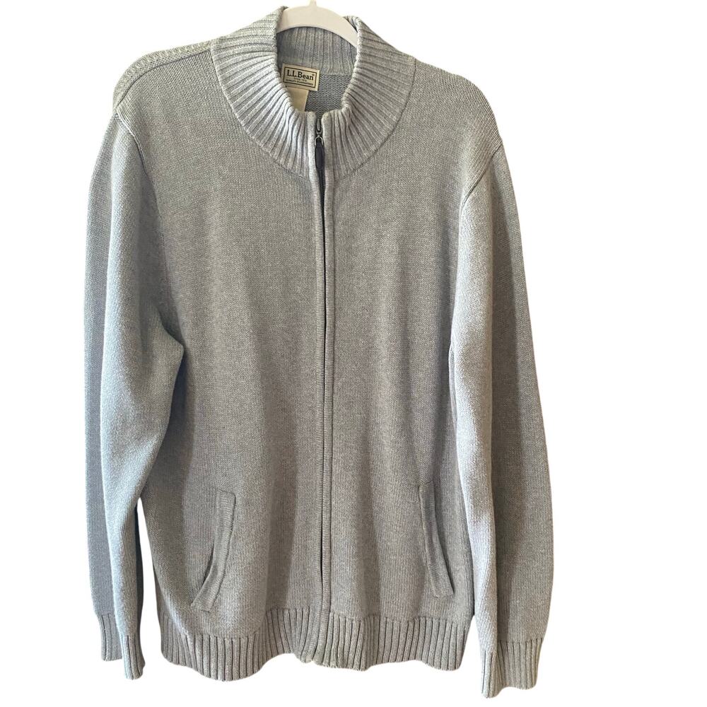 L.L. Bean Sweater Cardigan Full Zip 100% Cotton Gray Mens Size Large